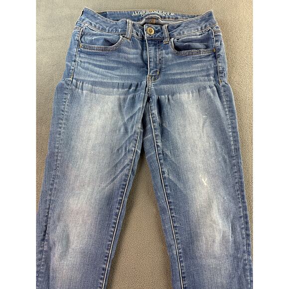 American Eagle Jeans Womens Jegging Super Stretch Size 6 R FADED Stained - Picture 2 of 8